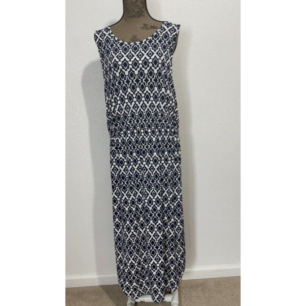 Banana Republic Blue & White Sleeveless Maxi CrissCross Back Dress  Size XL READ